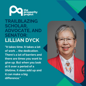 Social media post reading: Trailblazing scholar, advocate, and senator: Lillian Dyck. "It takes time. It takes a lot of work ... the dedication. There's a lot of barriers and there are times you want to give up. But when you look at it over a period of a lifetime, it does add up and it can make a big difference."